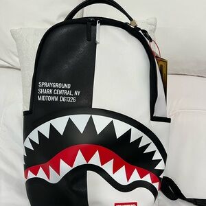 Sprayground Black and White Shark Central Backpack